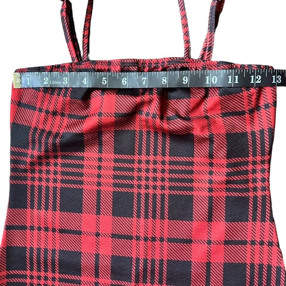 Small Red Plaid Print Mini Dress Red Schoolgirl Costume 90s Y2K Bodycon - Picture 3 of 7